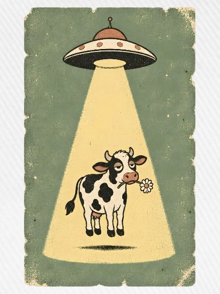 Gelassene Kuh im UFO Strahl