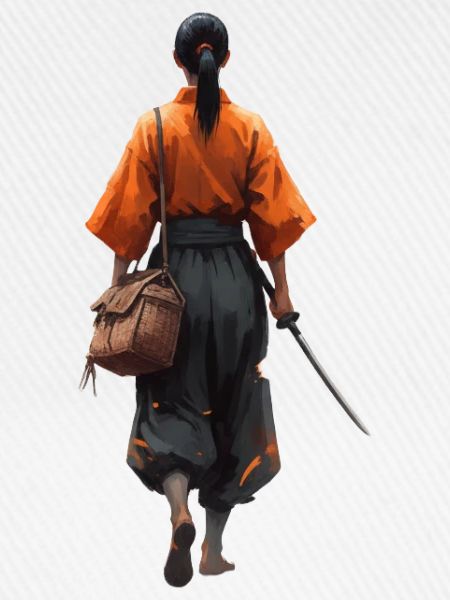 Samurai Silhouette im Orangen Gewand