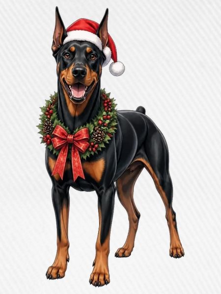 Dobermann Hund an Weihnachten 