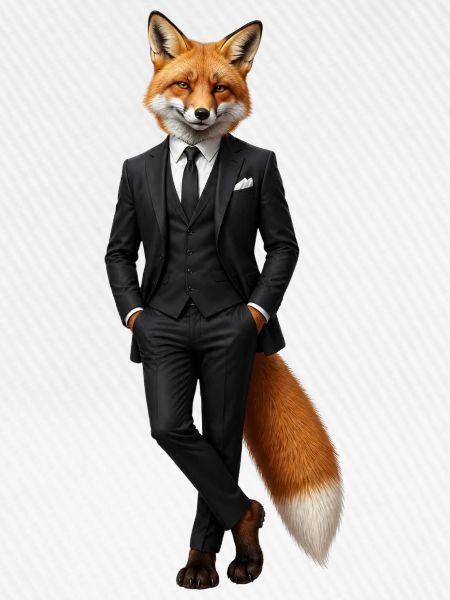 Eleganter Fuchs im schwarzen Smoking