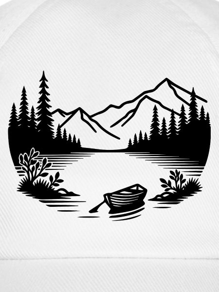Minimalistischer Bergsee mit Ruderboot