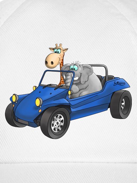 Elefant und Giraffe in Buggy