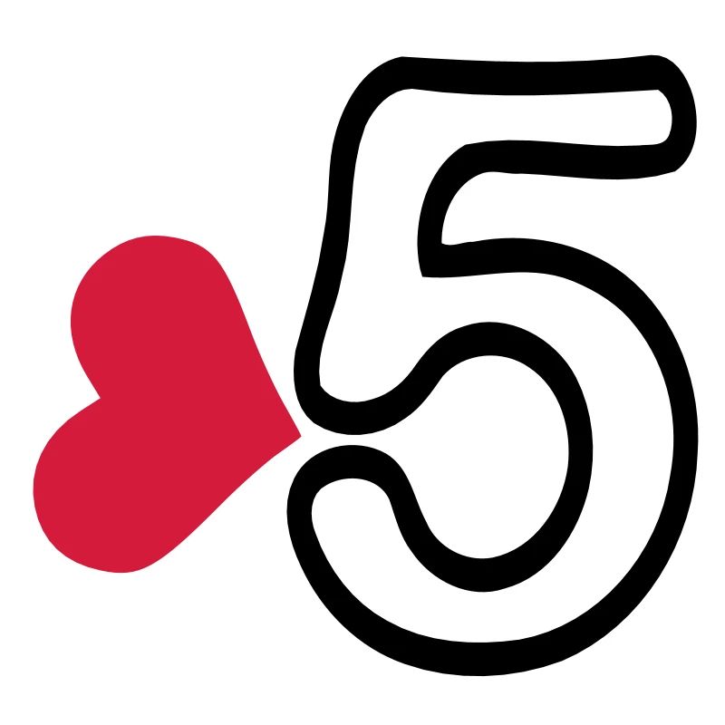 Nummer 5 und roten Herzen