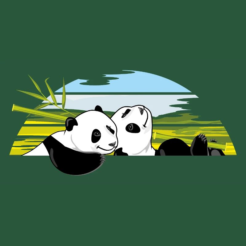 Zwei glückliche Panda-Junge mit einem Bambusast