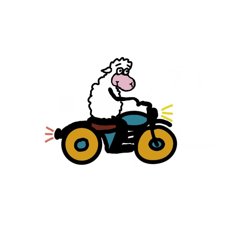 Cuddly sheep on motorcycle