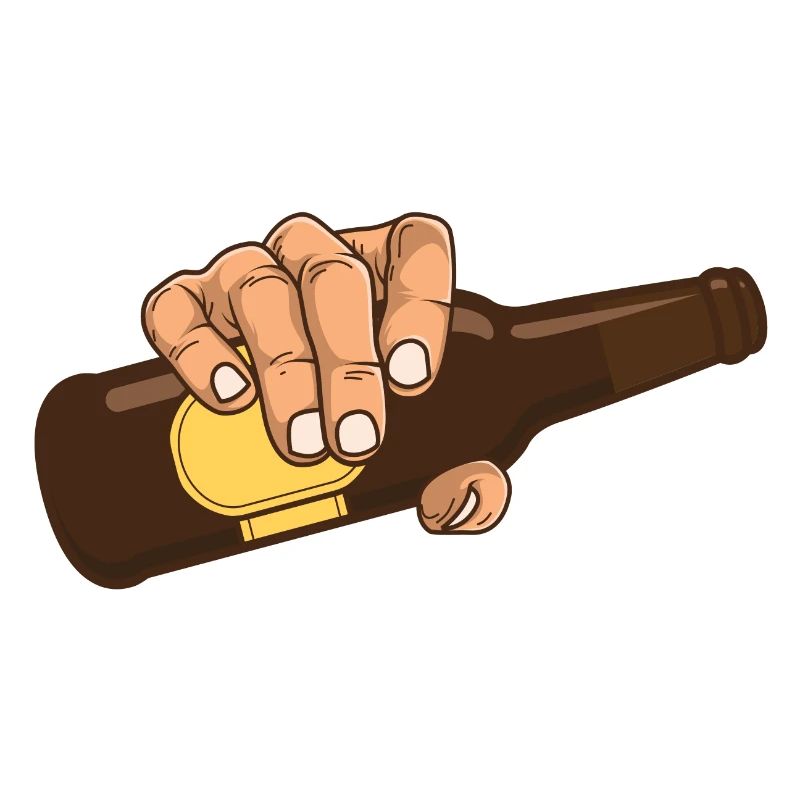 Hand mit brauner Flasche Bier