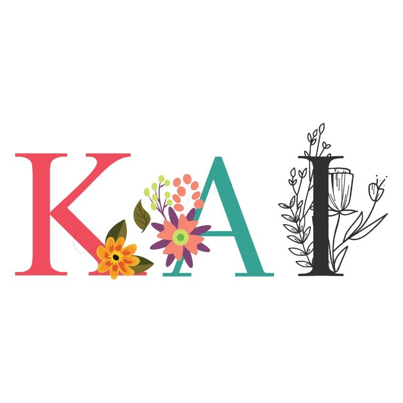 Art du nom KAI avec des fleurs brodées