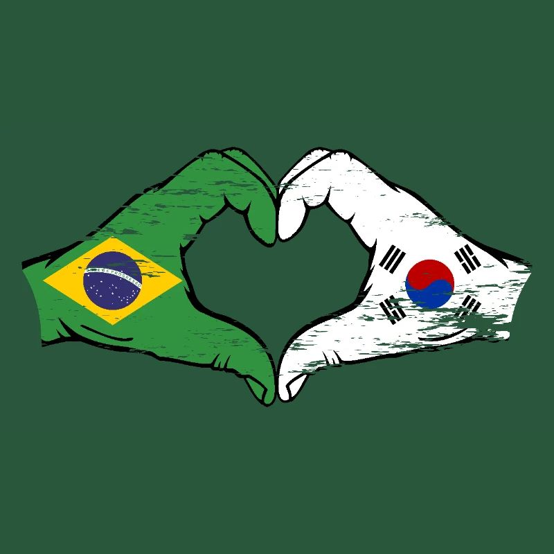 Brésil Corée du Sud drapeau mains forme coeur utilisé
