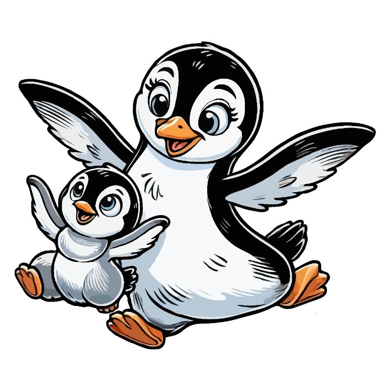 Pinguin-Mutter und Kind beim Herumtollen