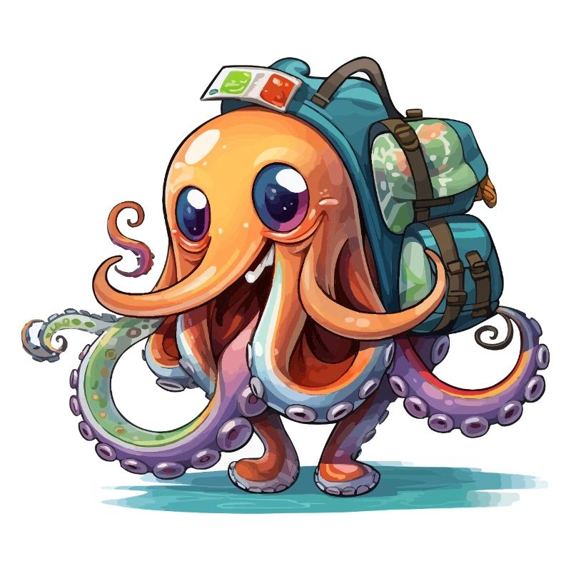 Oktopus Entdecker mit Rucksack