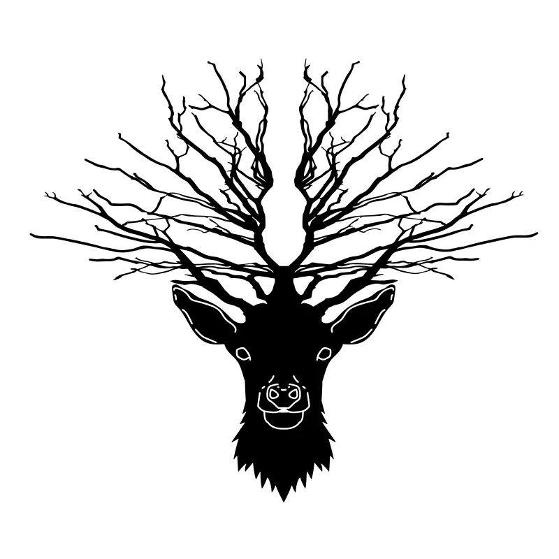 HIRSCH GEWEIH REH WALD BAUM