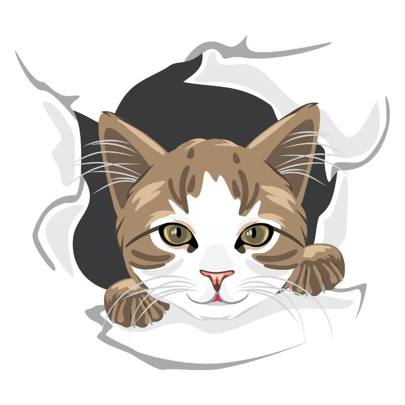 Glückliche Katze späht durch zerrissenes Papier
