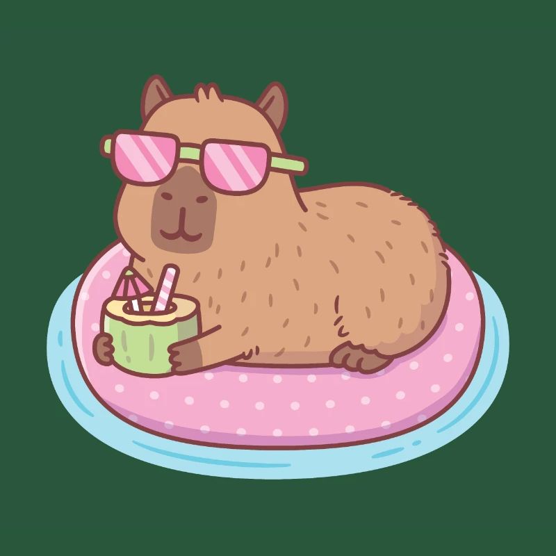 Funny Capybara Chilling On Pink Pool Float