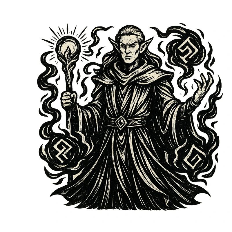 Mystical wizard with symbols