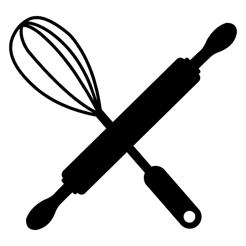 Crossed rolling pin and whisk