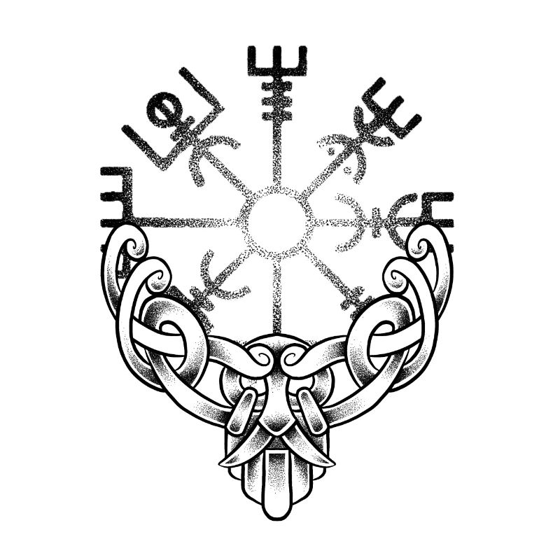 Viking drawing dotwork tattoo style