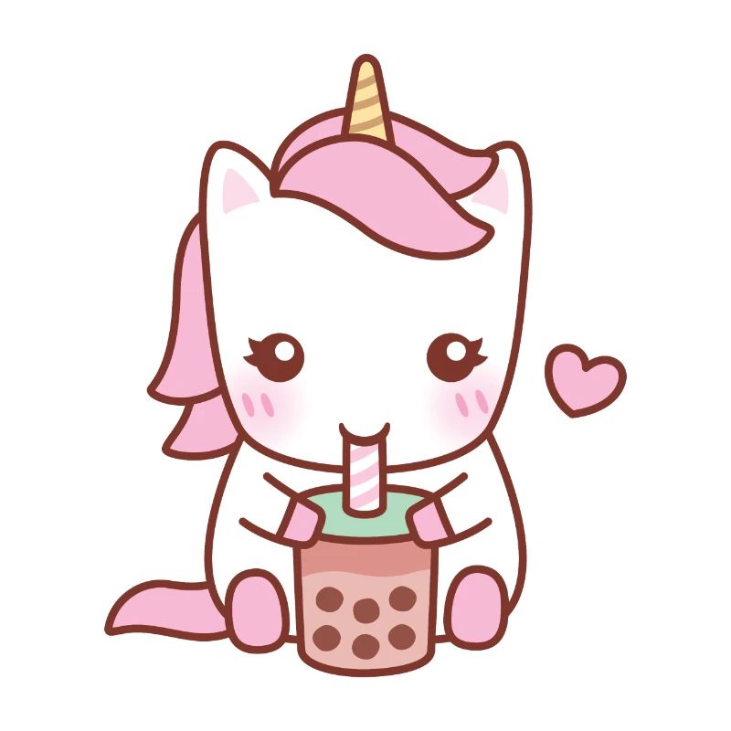 Cute White Unicorn Drinking Bubble Tea