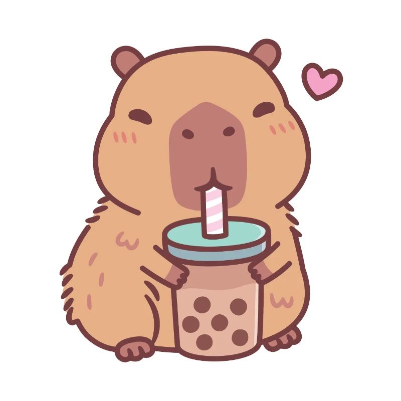 Cute Capybara Loves Drinking Bubble Tea