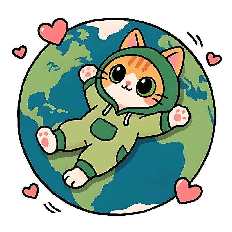 Chat écolo vert sur la planète Terre