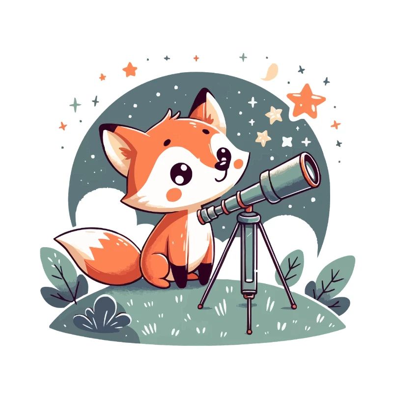 Fuchs am Teleskop unter Sternen