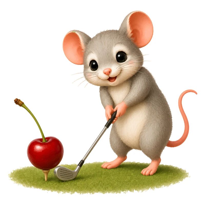 Cute mouse playing golf
