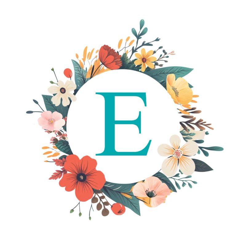 E Monogram, Flower Wreath, Personalizable