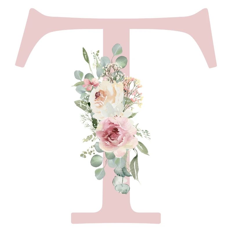 T| Monogramme | Eucalyptus Pastel Fleur Bleu