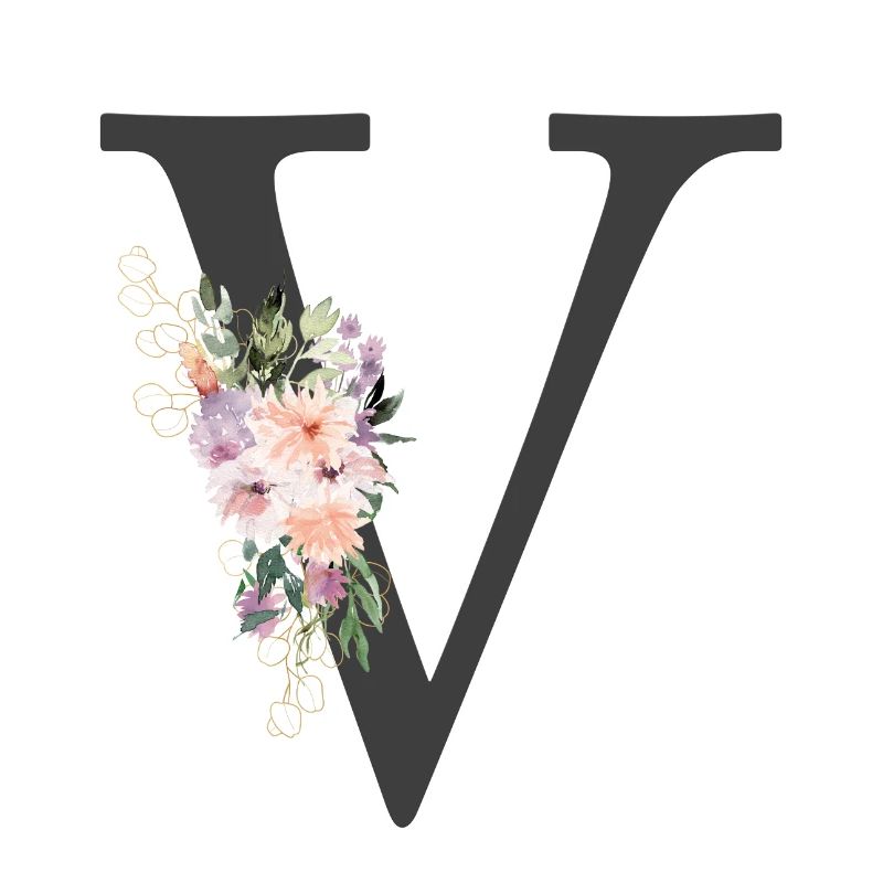 Buchstabe V, Monogramm, Blumen