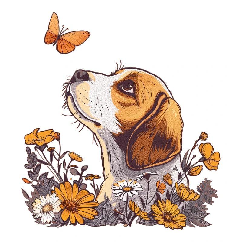 Beagle with butterfly