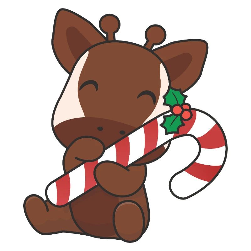 Cute Christmas okapi with candy cane