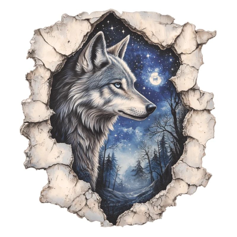 Wolf with starry sky