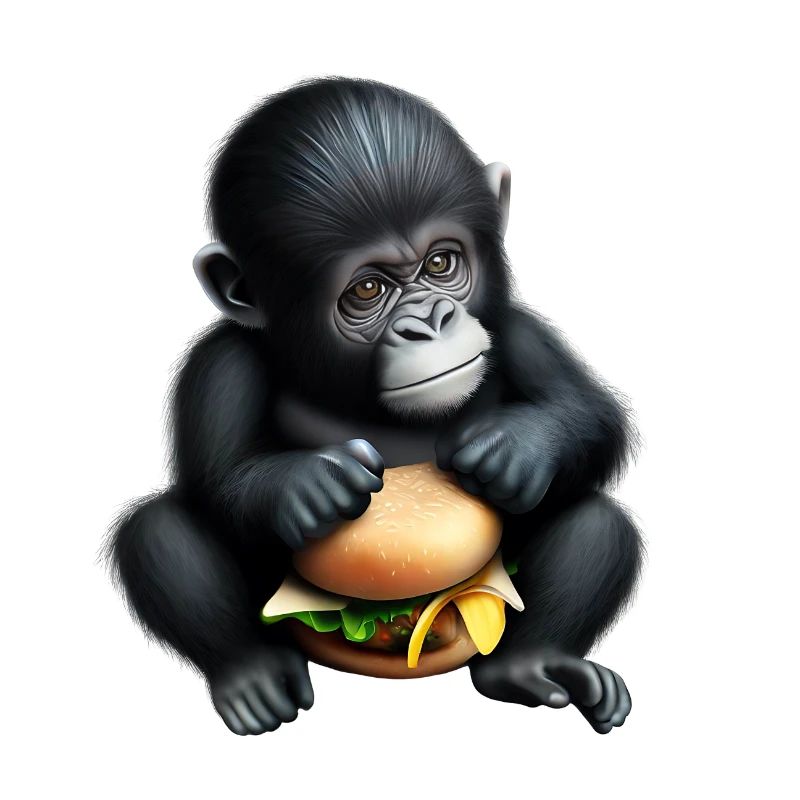 Gorilla liebt Cheeseburger