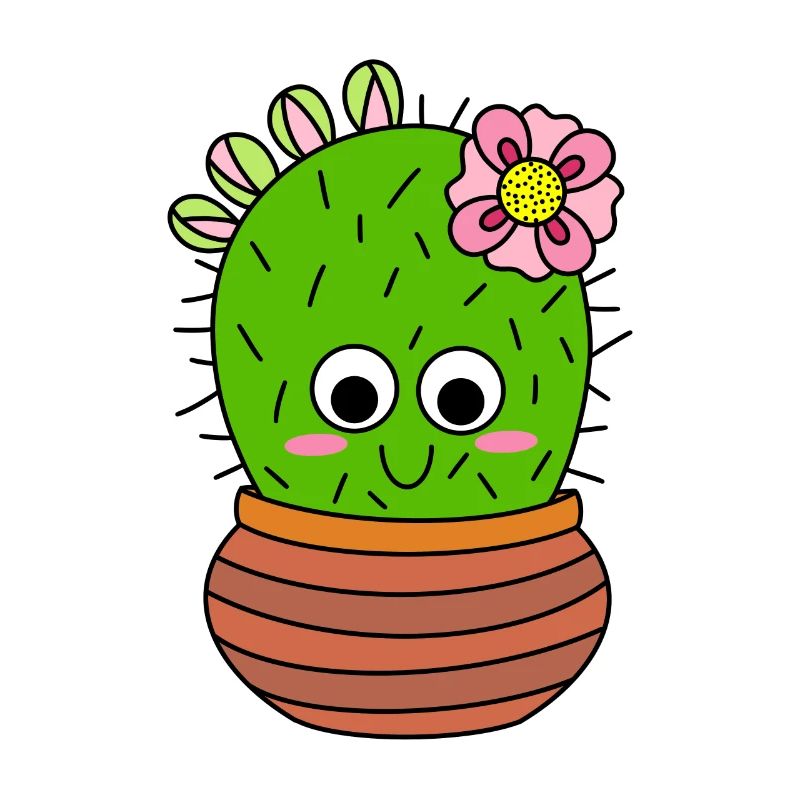 Cactus Chunky Avec Fleur Rose Et Bourgeons