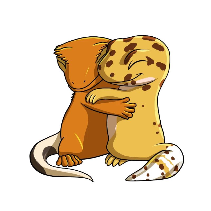 Leopardgecko umarmt Kronengecko