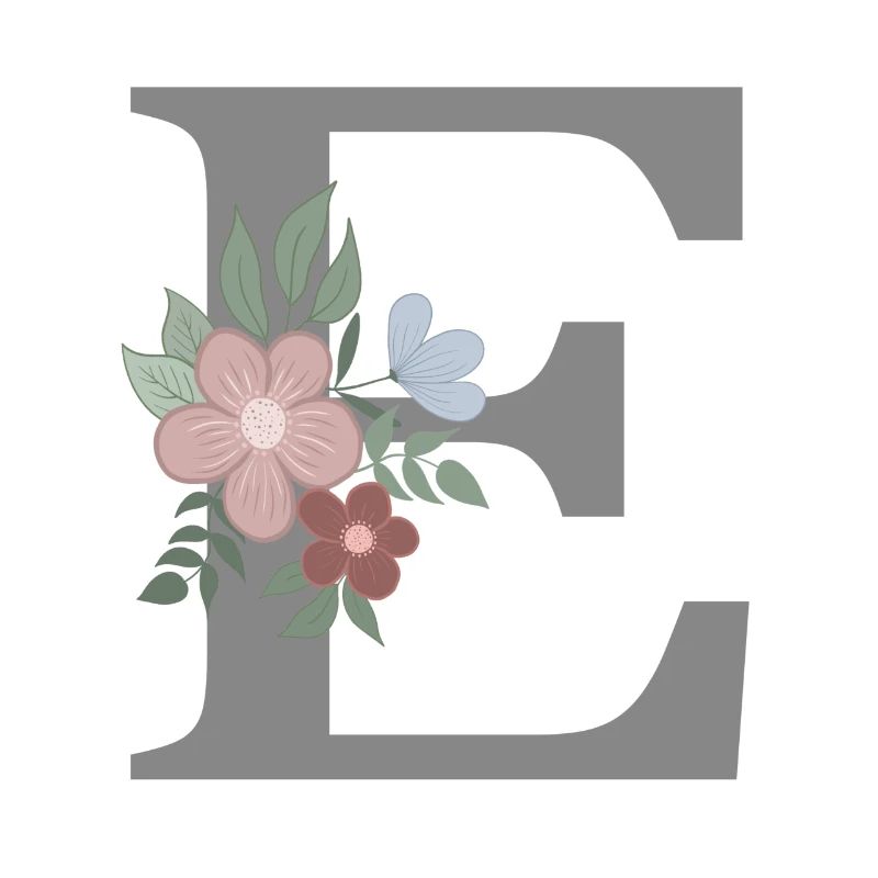 Letter E with flower grey