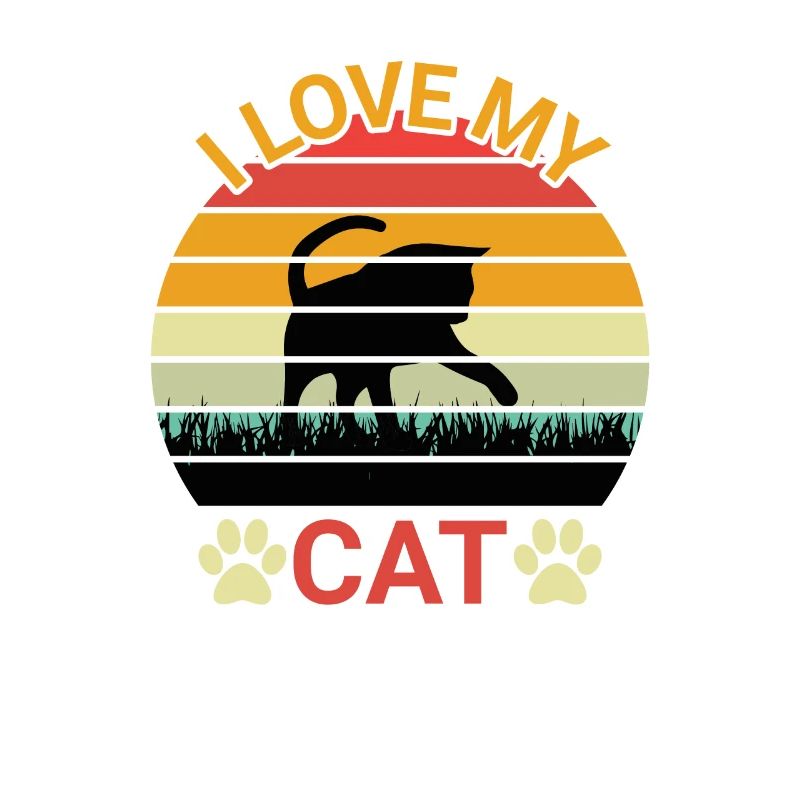 J’aime mon chat - Chat mignon dans un style rétro