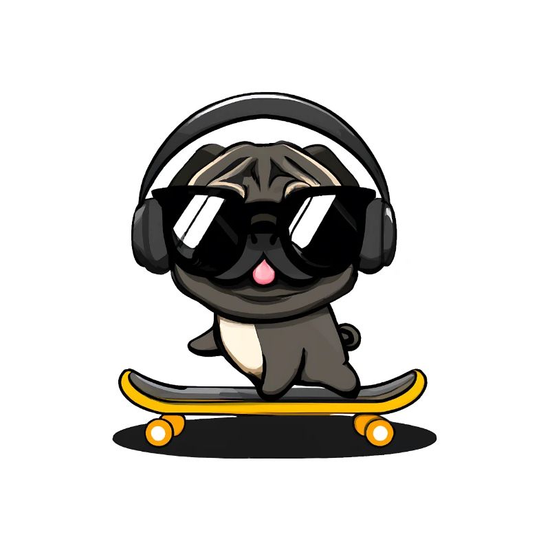 Design mit einem Mops-Hund, der auf einem