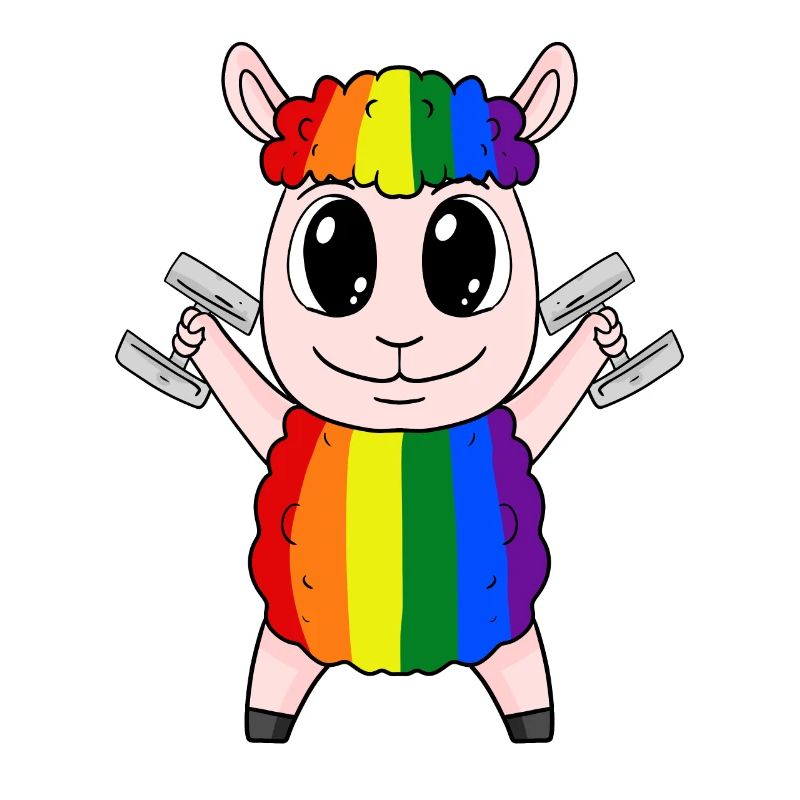Regenbogen Schaf mit Hanteln