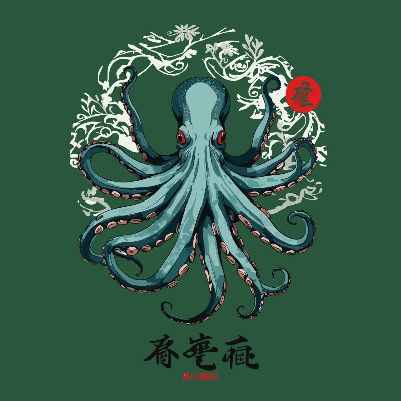 Conception d’affiche japonaise Octopus Ukiyo-E Kanji
