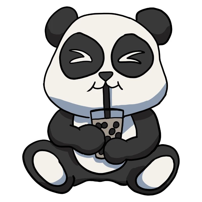 Anime Kawaii Bubble Tea Drinking Panda Bear Hand D