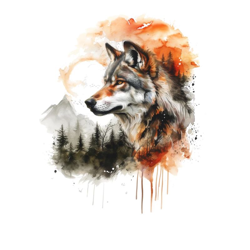 Wolf mit Wasserfarbe