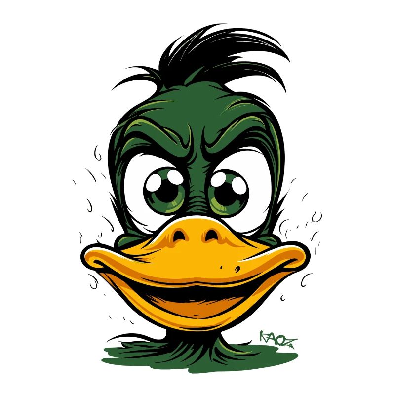 A green angry duck