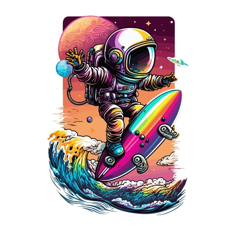 Astronaut Surfing Cosmic Waves Space Explorer