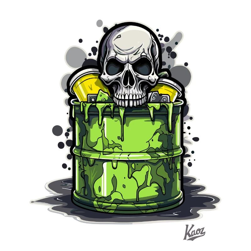 Toxic waste bin with skull