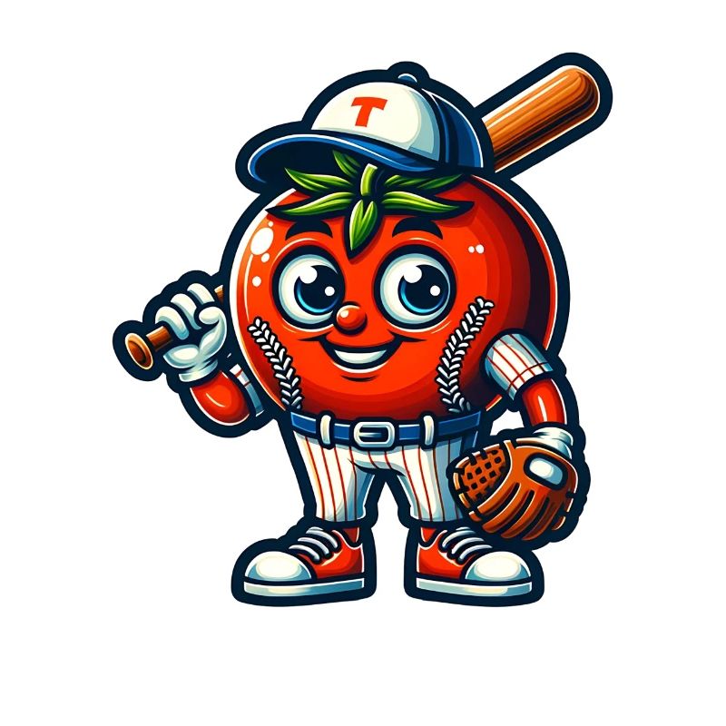 Funny tomato baseball player with bat