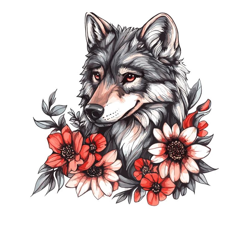 Wolf with flower wreath