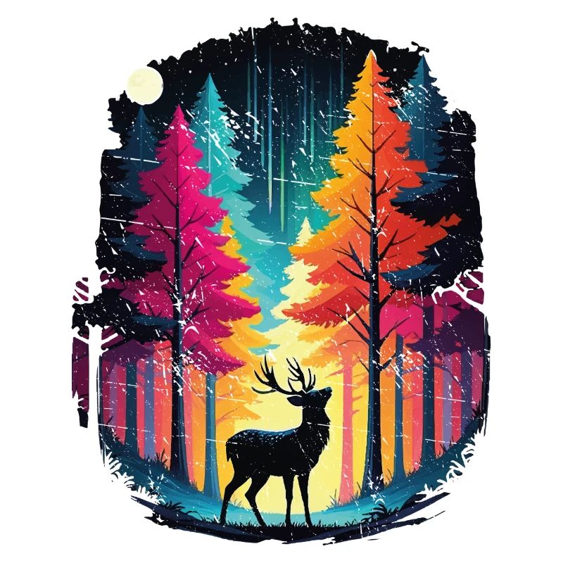 Rainbow forest and luminous deer