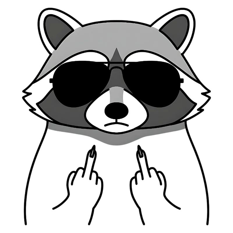 Waschbär mit Sonnenbrille Mittelfinger