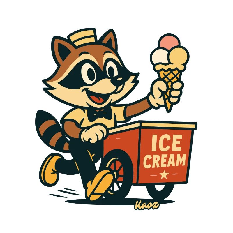Waschbär Eisverkäufer Retro