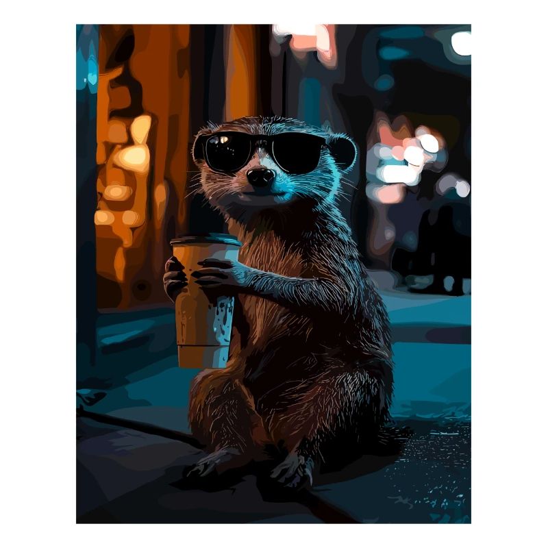 Suricate au café dans le style nuit néon